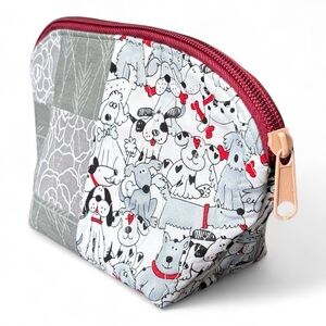 Cute Dog Print Cosmetic Bag with Red Zipper
